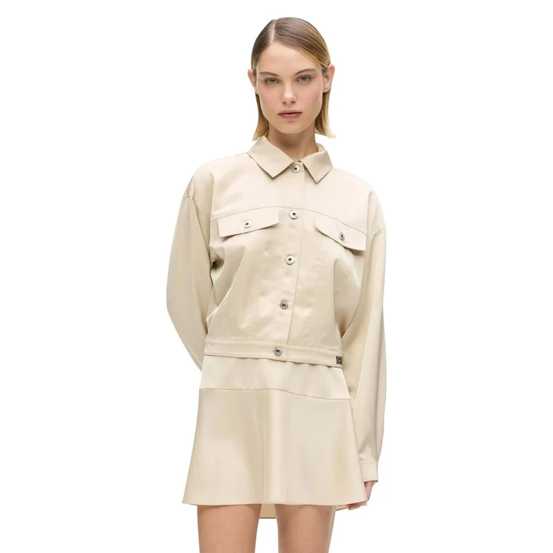 Karl Lagerfeld Beige Polyester Full-Length Jacket IT44|L