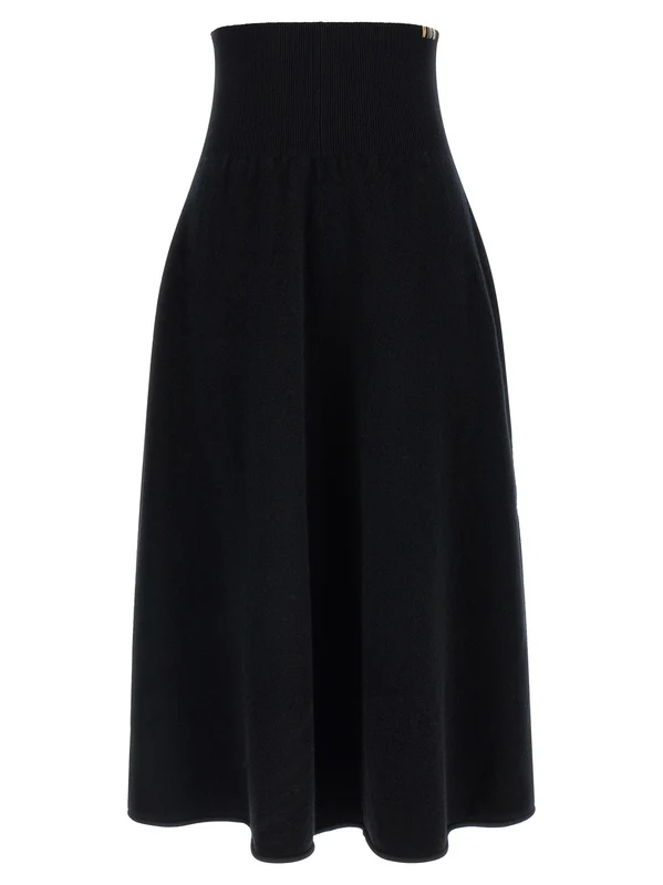Extreme Cashmere Black Cashmere Midi Skirt One Size