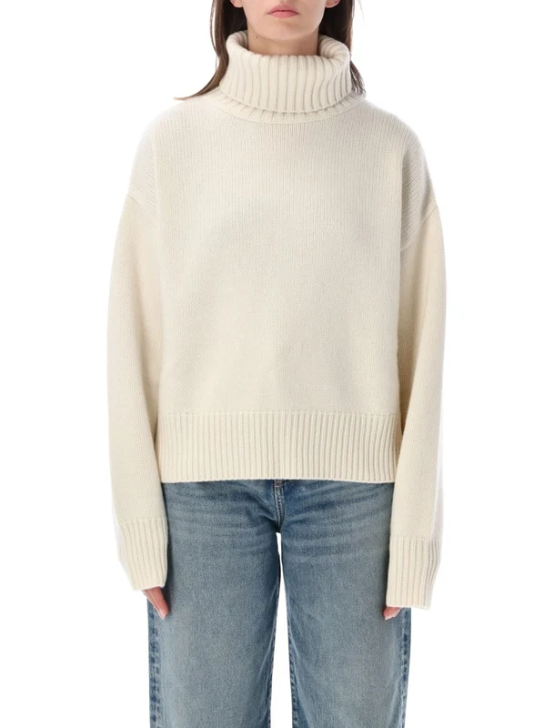 Extreme Cashmere Crop Xtra High Neck Cropped Ribbed Turtleneck Sweater One size