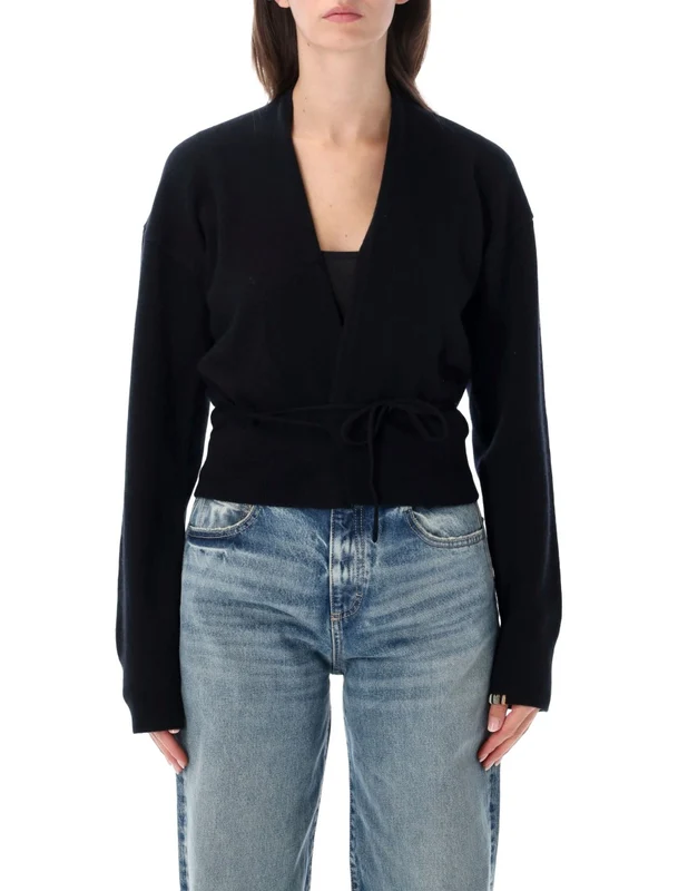 Extreme Cashmere Black Ella Wrap-Style V-Neck Cardigan One size