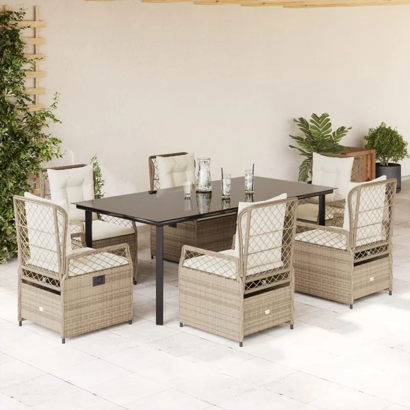 Tuinset 7-delig poly rattan beige