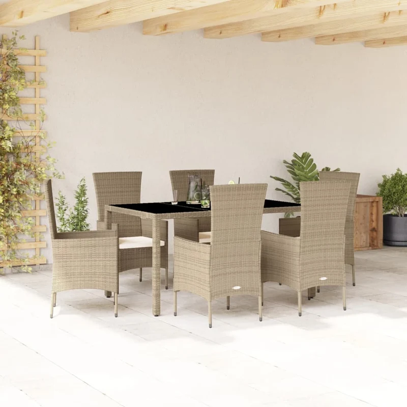 Tuinset 7-delig poly rattan beige