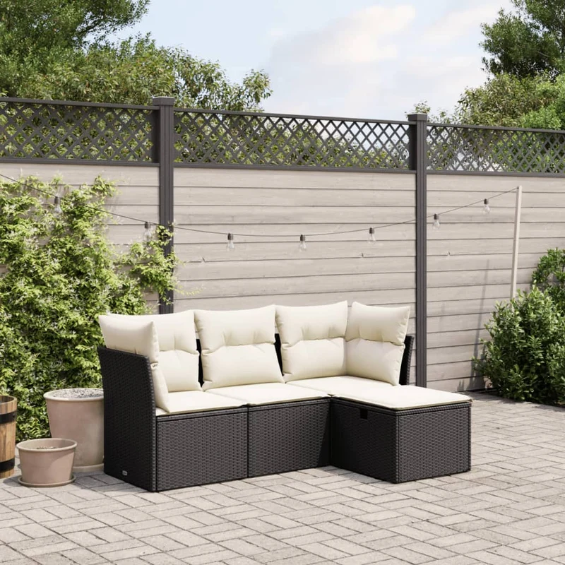 Loungeset 4-delig poly rattan zwart