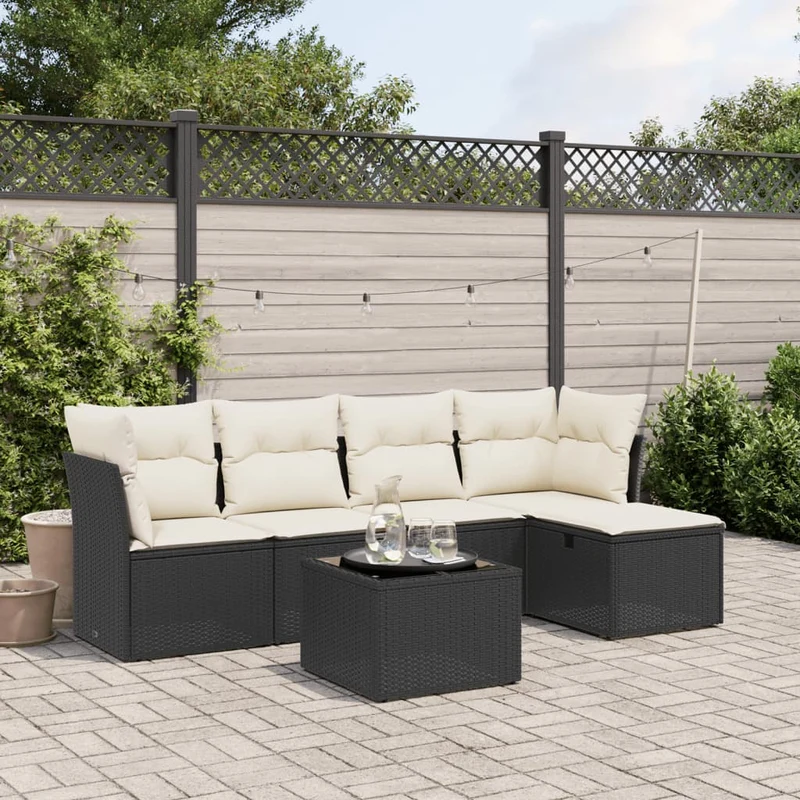 Loungeset 6-delig poly rattan zwart