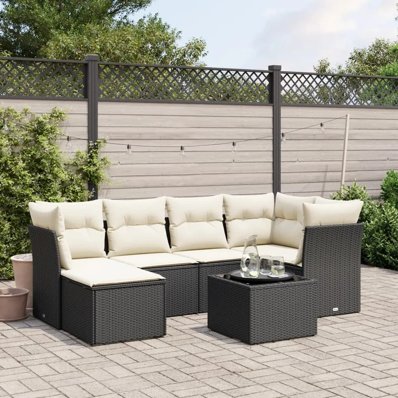 Loungeset 7-delig poly rattan zwart