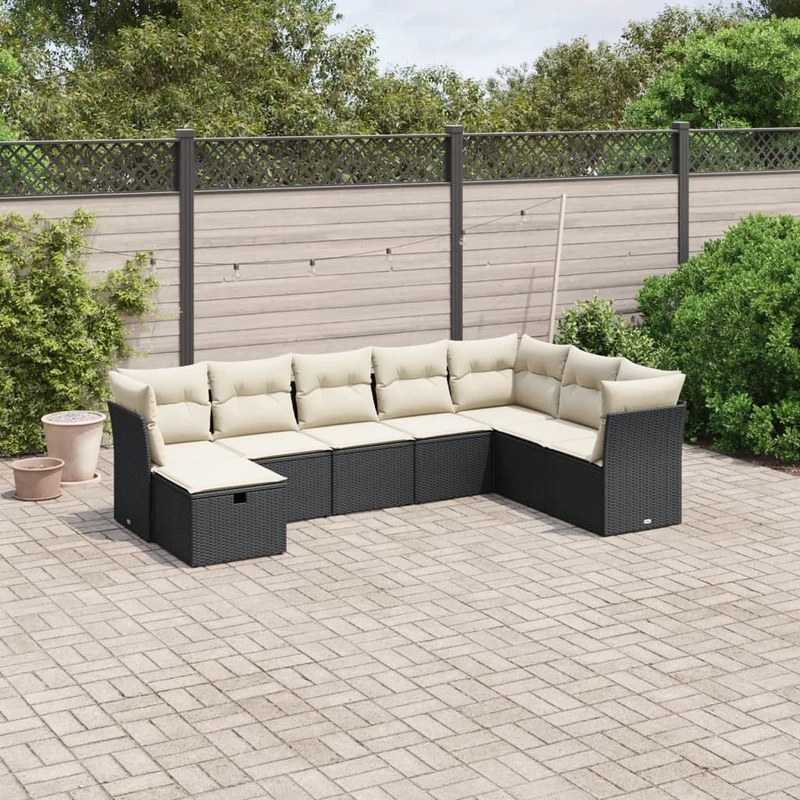 Loungeset 8-delig poly rattan zwart crèmewit