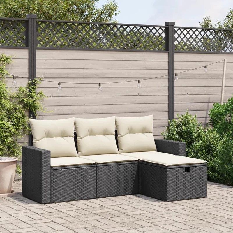 Loungeset poly rattan 4-delig zwart