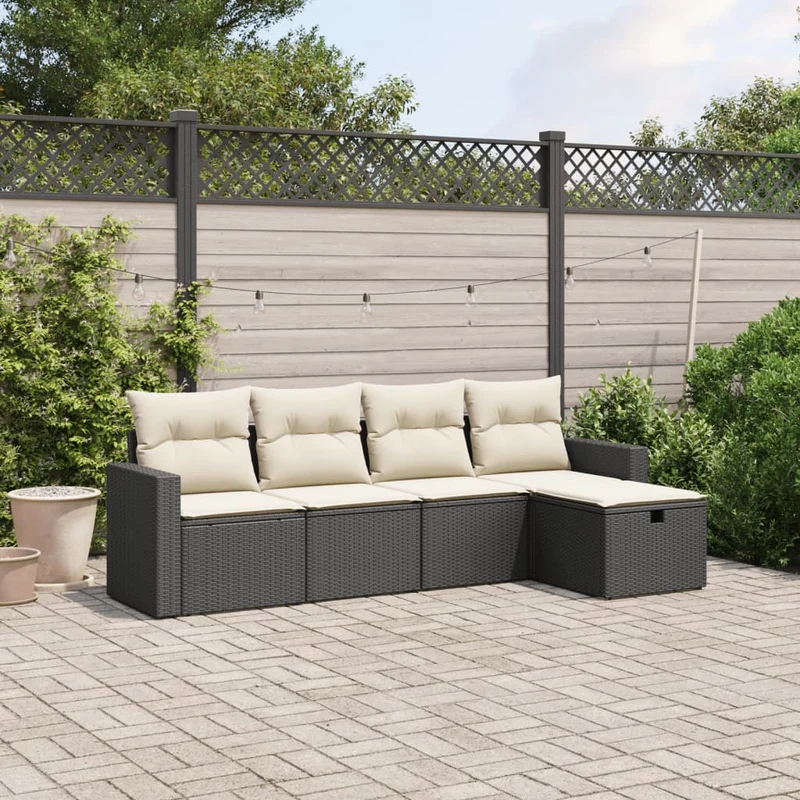 Loungeset 5-delig polyrattan zwart
