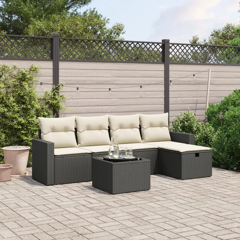 Loungeset 6-delig poly rattan zwart