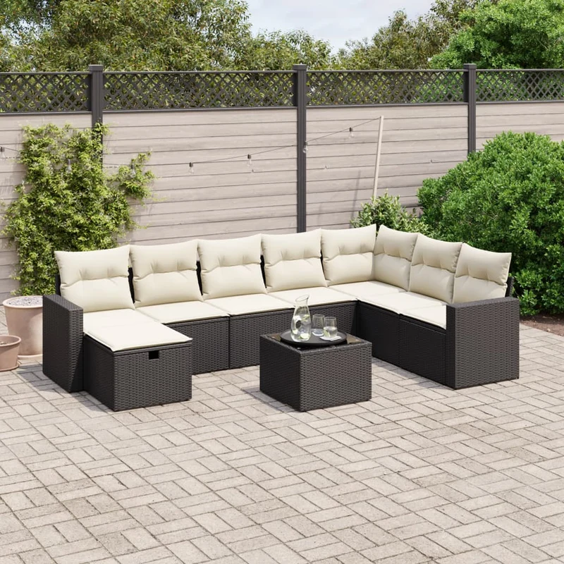 Loungeset poly rattan 9-delig zwart