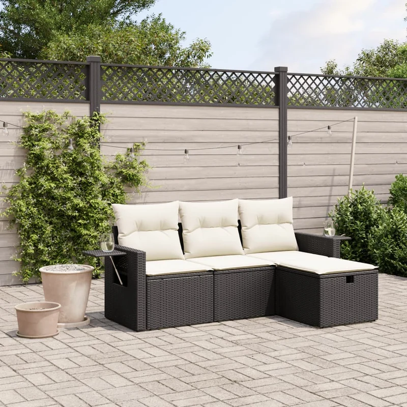 Loungeset 4-delig poly rattan zwart