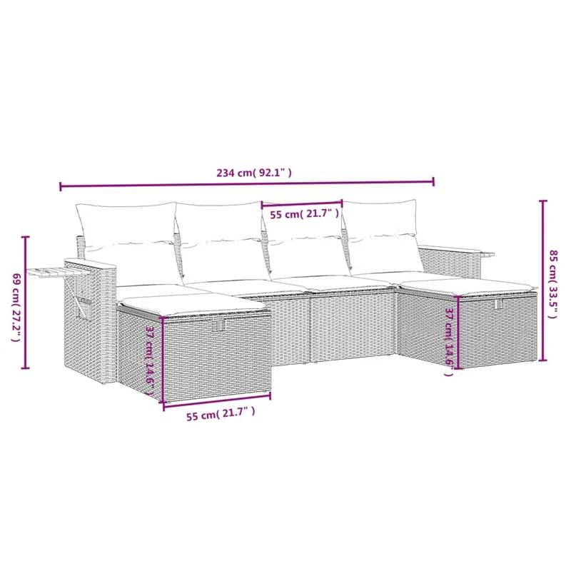 Loungeset 5-delig poly rattan zwart