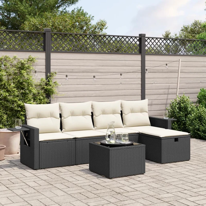 Loungeset 6-delig poly rattan zwart