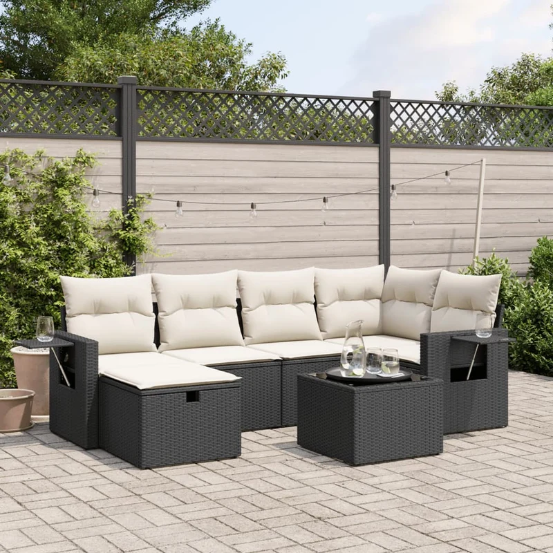 Loungeset 7-delig poly rattan zwart