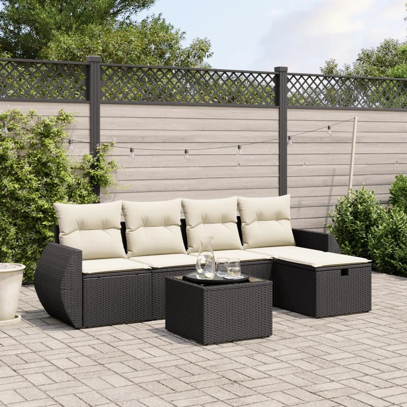 Loungeset 6-delig poly rattan zwart