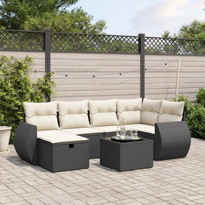 Loungeset 7-delig poly rattan zwart