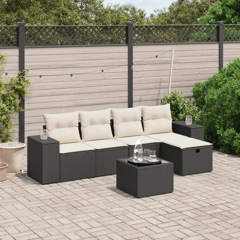 Loungeset 6-delig poly rattan zwart
