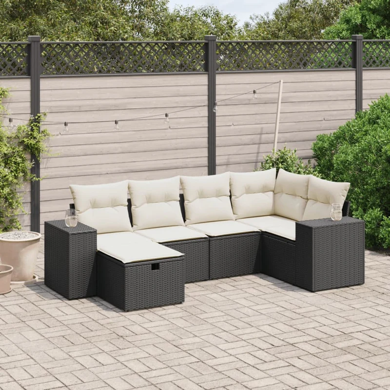 Loungeset 6-delig poly rattan zwart