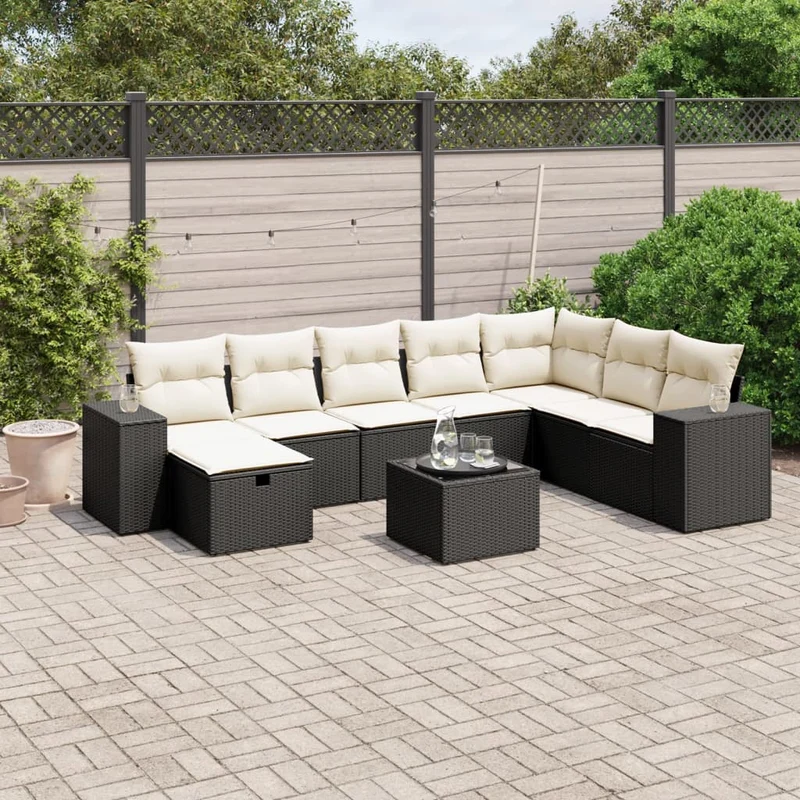 Loungeset 9-delig poly rattan zwart