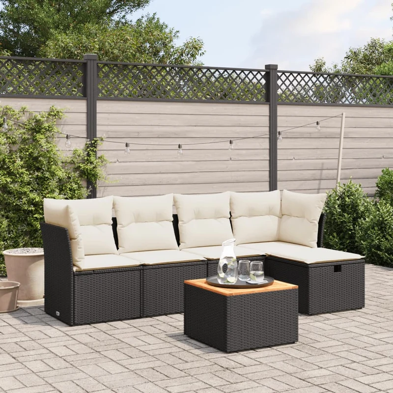 Loungeset 6-delig poly rattan zwart