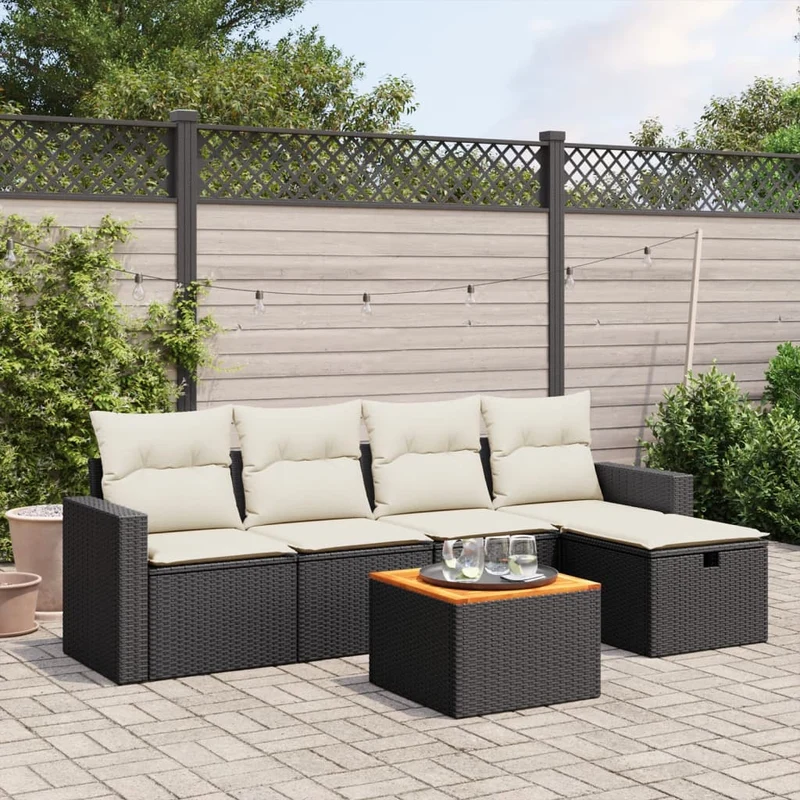 Loungeset 6-delig poly rattan zwart