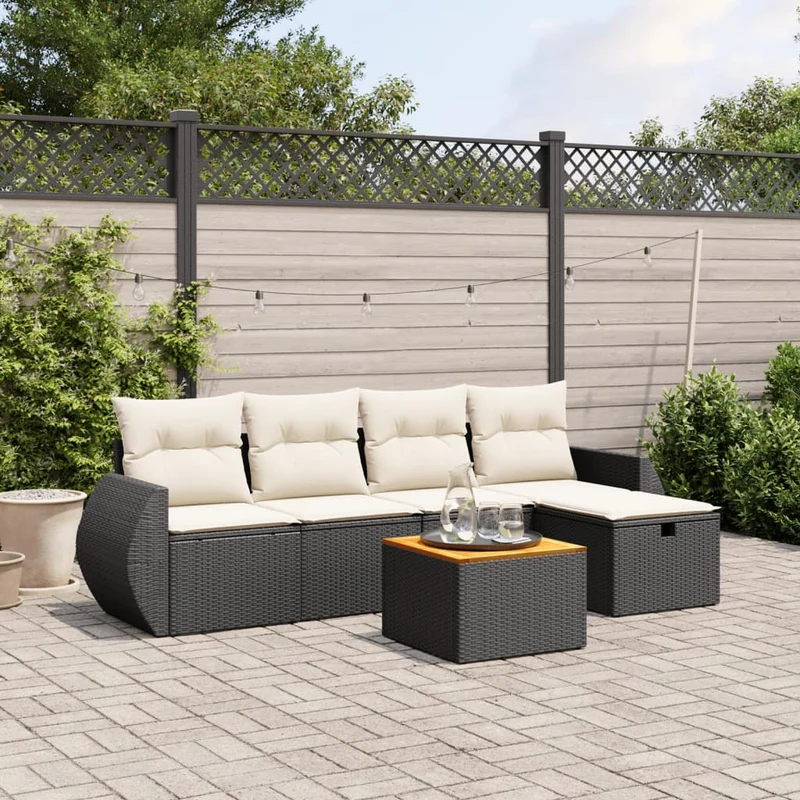 Loungeset 6-delig poly rattan zwart