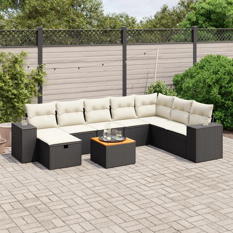 Loungeset 9-delig poly rattan zwart