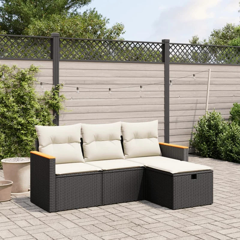 Loungeset 4-delig poly rattan zwart