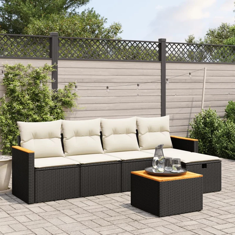 Loungeset 6-delig poly rattan zwart