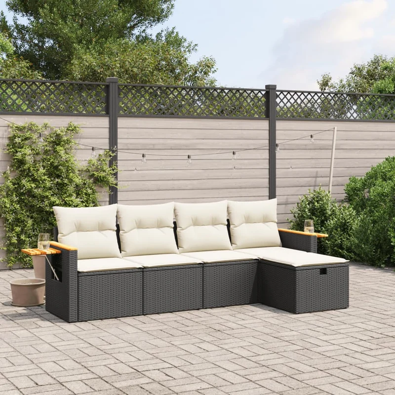 Loungeset 5-delig poly rattan zwart