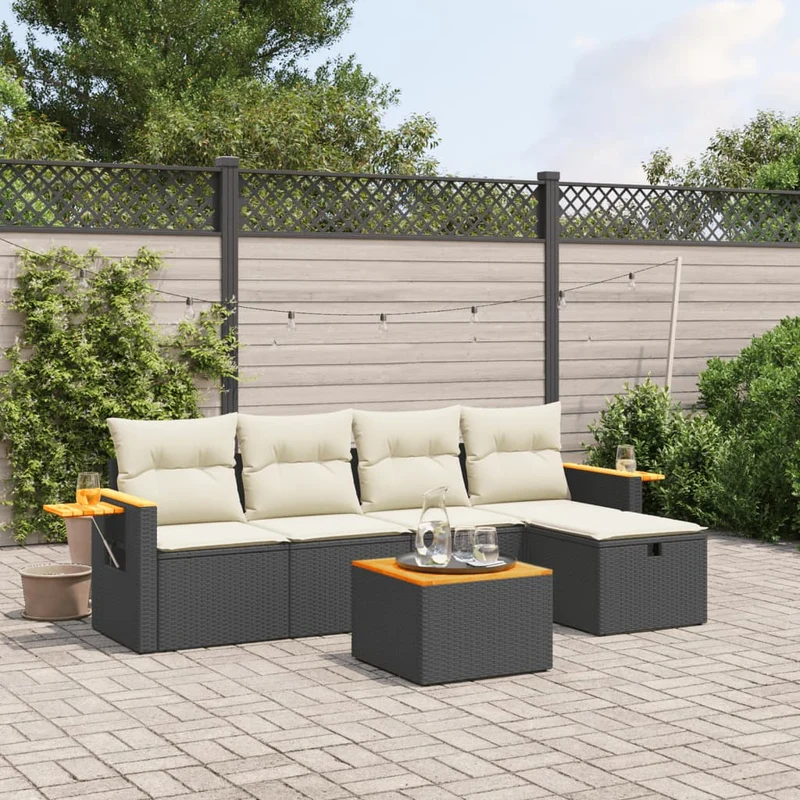 Loungeset 6-delig poly rattan zwart