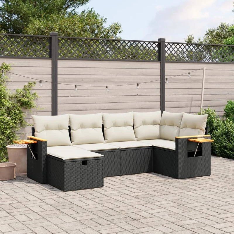 Loungeset 6-delig polyrattan zwart