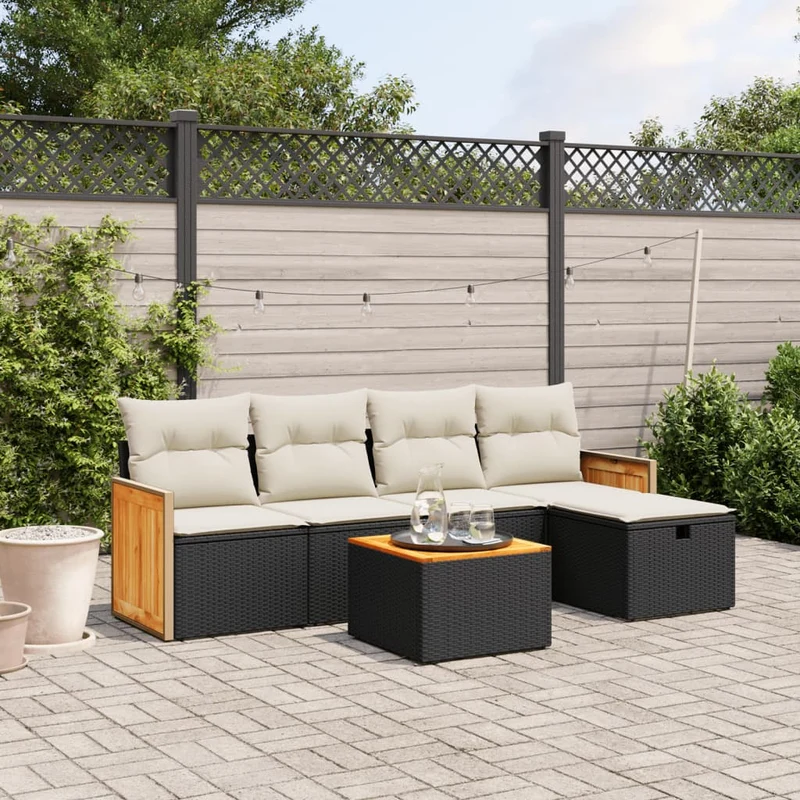 Loungeset 6-delig poly rattan zwart