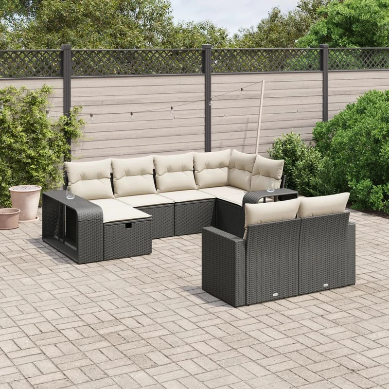 Loungeset 10-delig poly rattan zwart