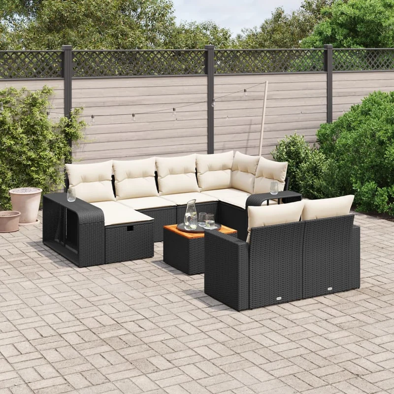 Loungeset 11-delig poly rattan zwart