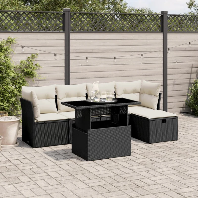 Loungeset 6-delig poly rattan zwart