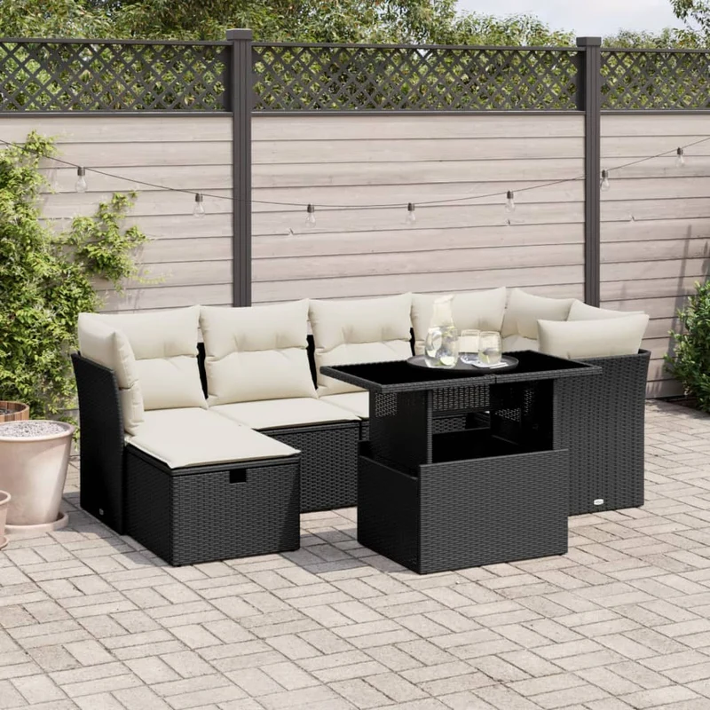 Loungeset 7-delig poly rattan zwart