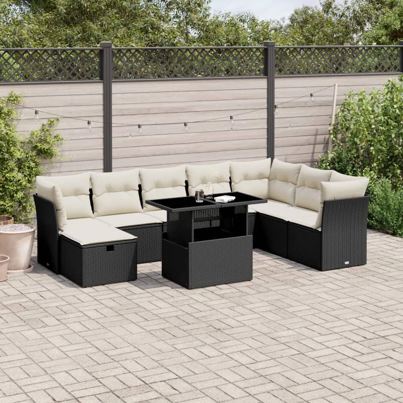 Loungeset 9-delig poly rattan zwart
