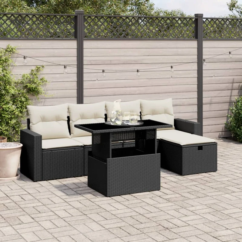 Loungeset 6-delig poly rattan zwart