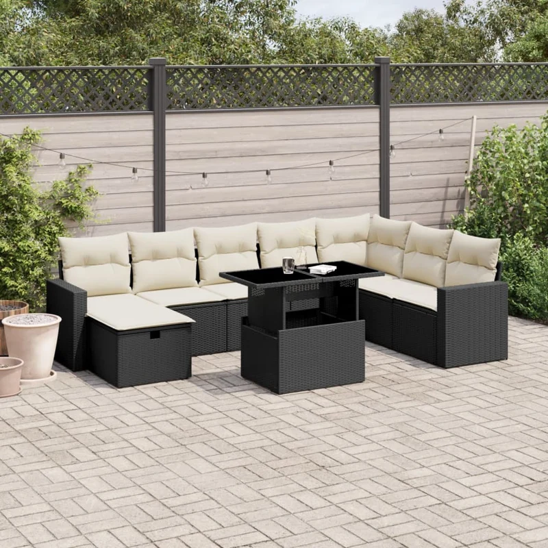Loungeset 9-delig poly rattan zwart