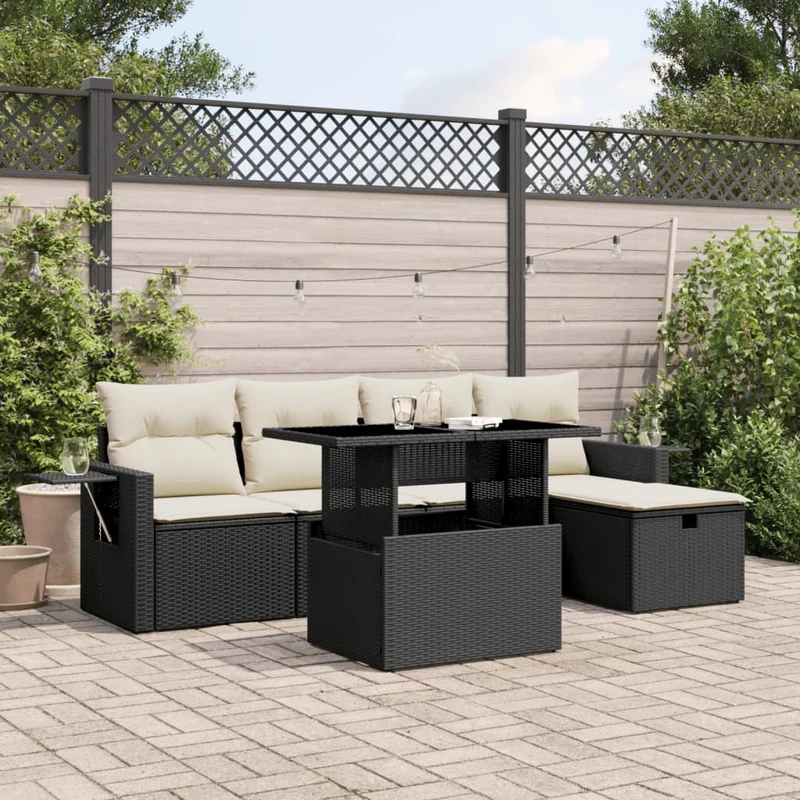 Loungeset 6-delig polyrattan zwart