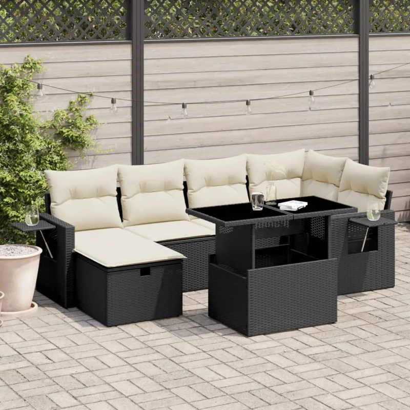 Loungeset 7-delig polyrattan zwart