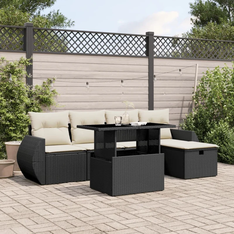 Loungeset 6-delig poly rattan zwart