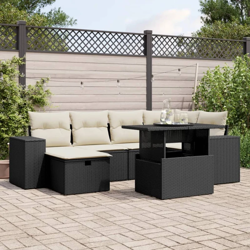 Loungeset 7-delig poly rattan zwart
