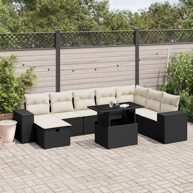 Loungeset 9-delig poly rattan zwart