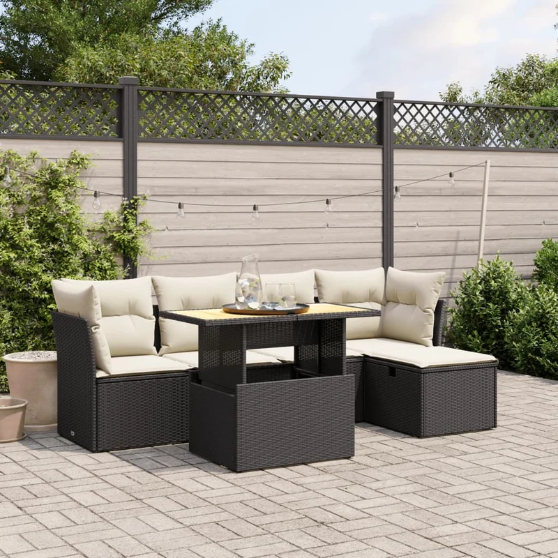Loungeset 6-delig poly rattan zwart