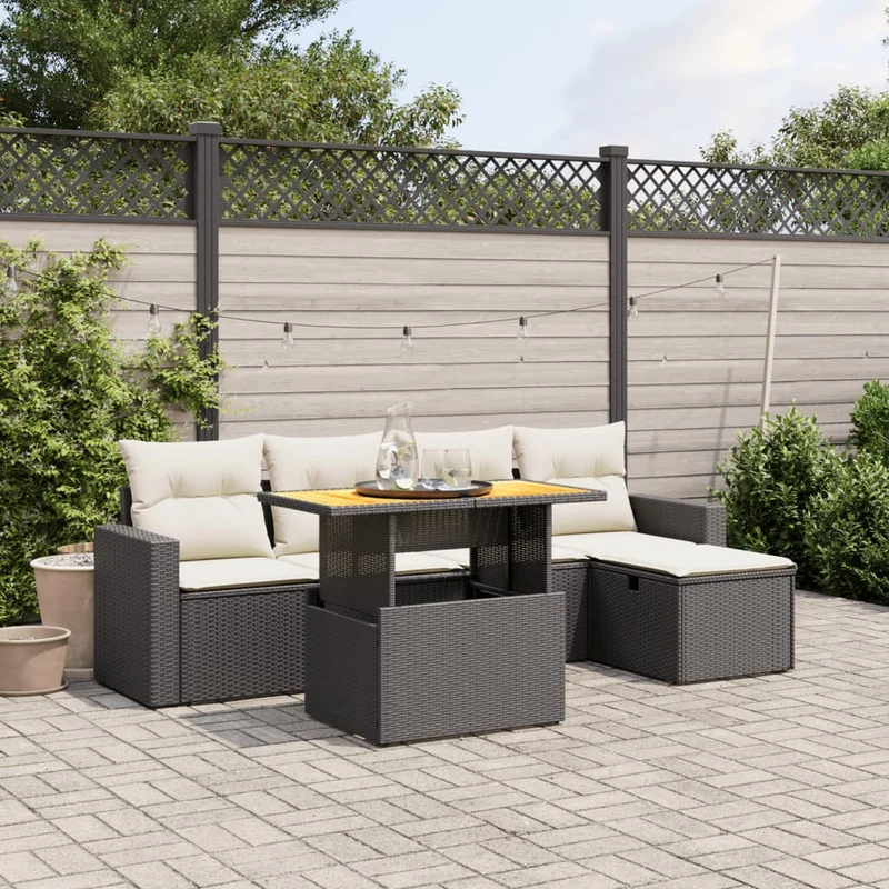 Loungeset 6-delig poly rattan zwart