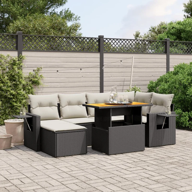 Loungeset 7-delig poly rattan zwart