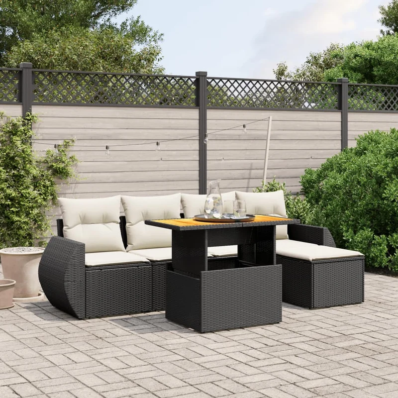 Loungeset 6-delig poly rattan zwart