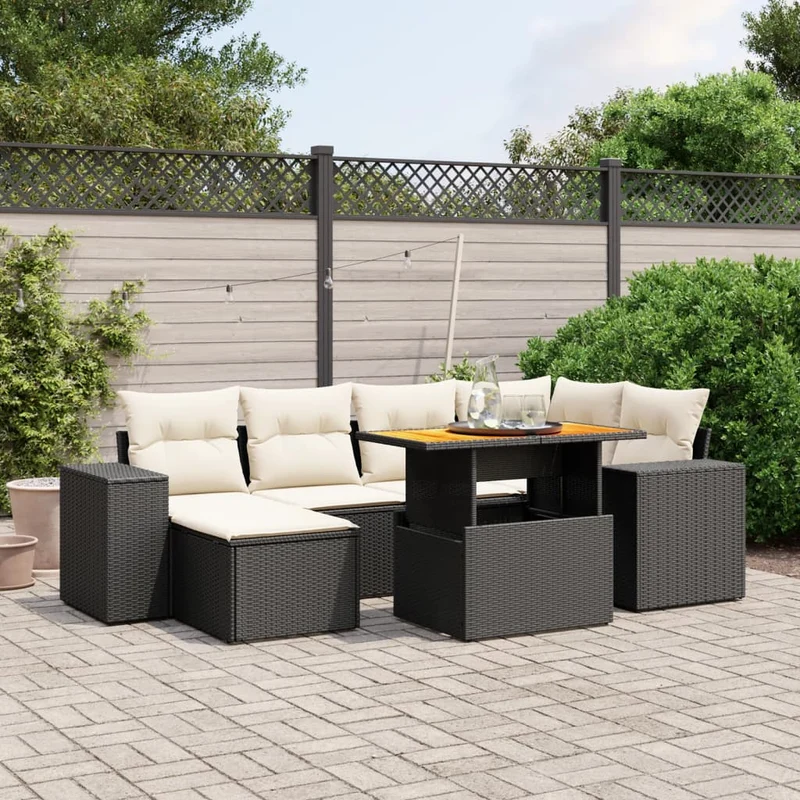 Loungeset 7-delig polyrattan zwart